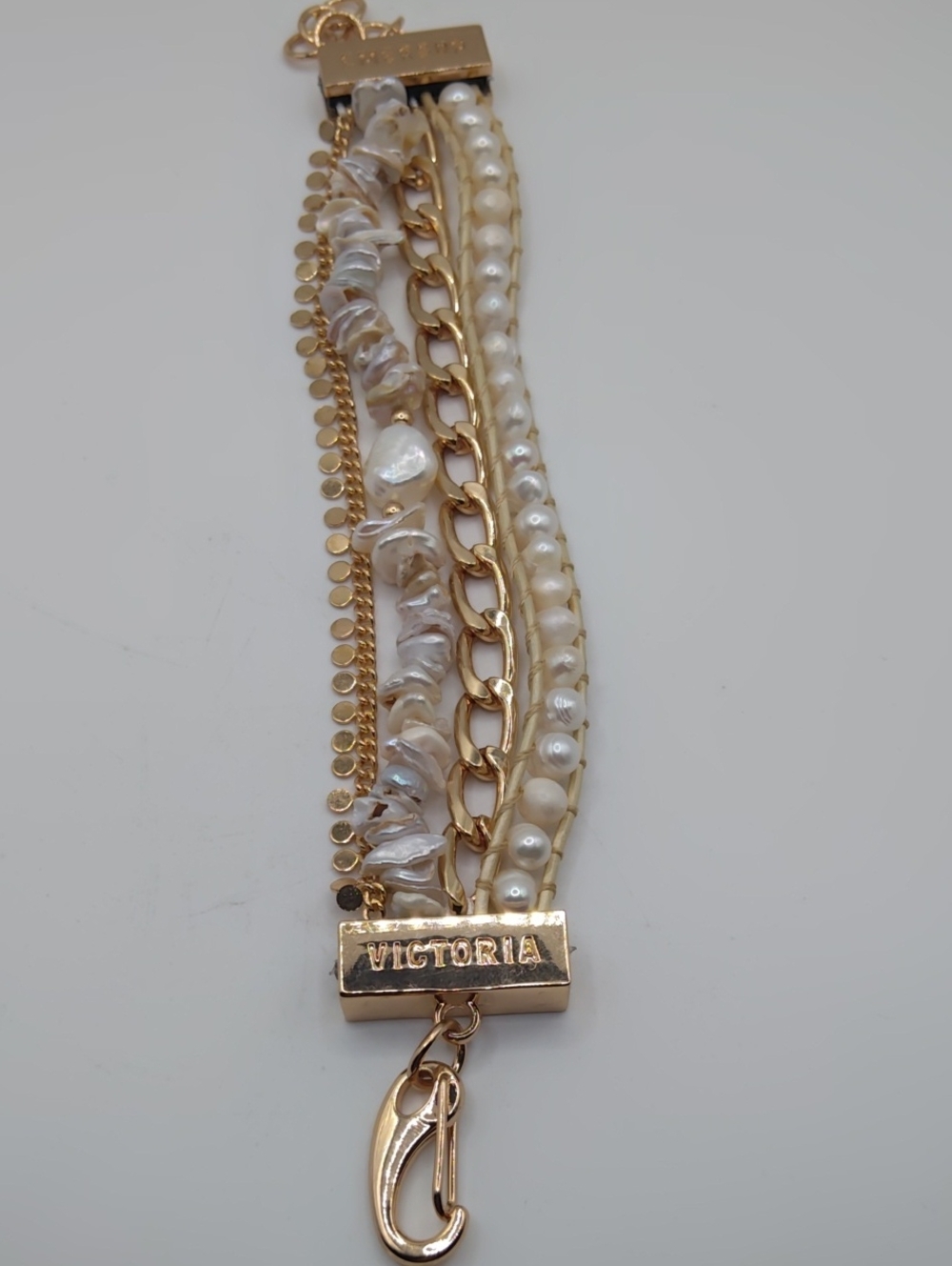 Victoria Emerson Multistrand Pearl And Gold Tone Bracelet